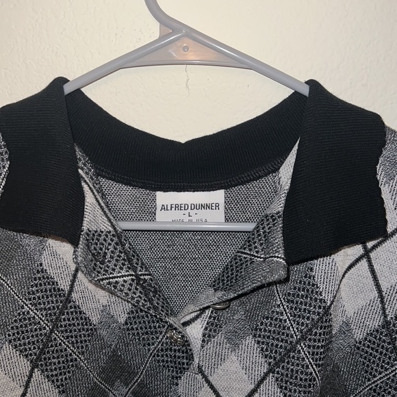 Alfred Dunner men knit black and white ikat plaid sweater - Picture 4 of 5